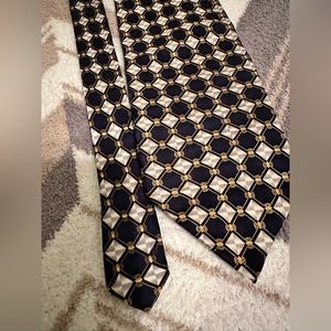 Dimoggio 100% Silk Tie Navy, gold, white
